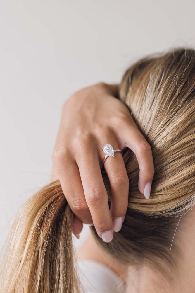 Hidden Halo Pear Shape Engagement Ring with 3.00 Carat TW Lab-grown Diamond in 14kt White Gold