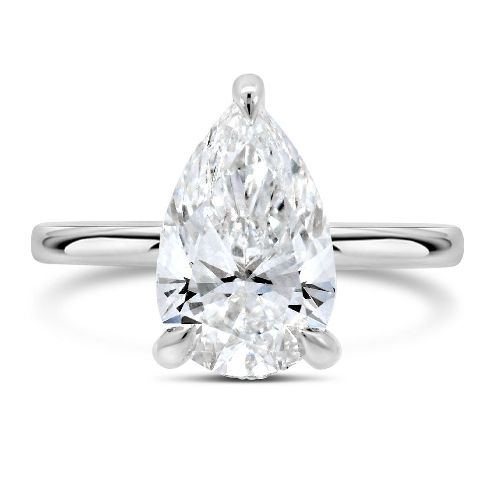 Hidden Halo Pear Shape Engagement Ring with 3.00 Carat TW Lab Created Diamond in 14kt Yellow Gold