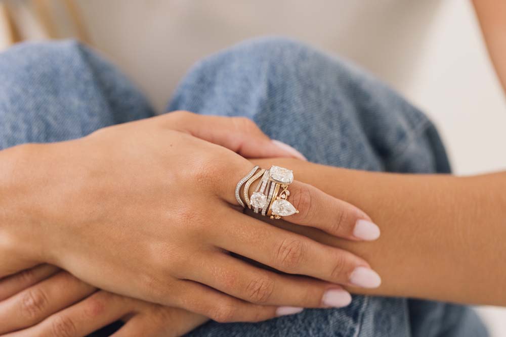 Curved Lab Created Diamond Wedding Band with .10 Carat TW in 14kt Yellow Gold