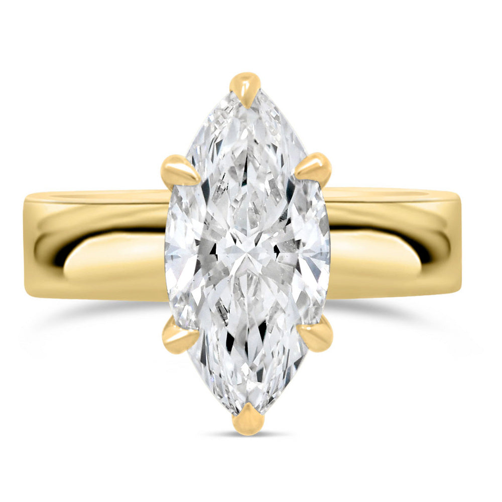 Marquise Cut Engagement Ring with 3.00 Carat TW Lab Created Diamond with bold band in 14kt Yellow Gold