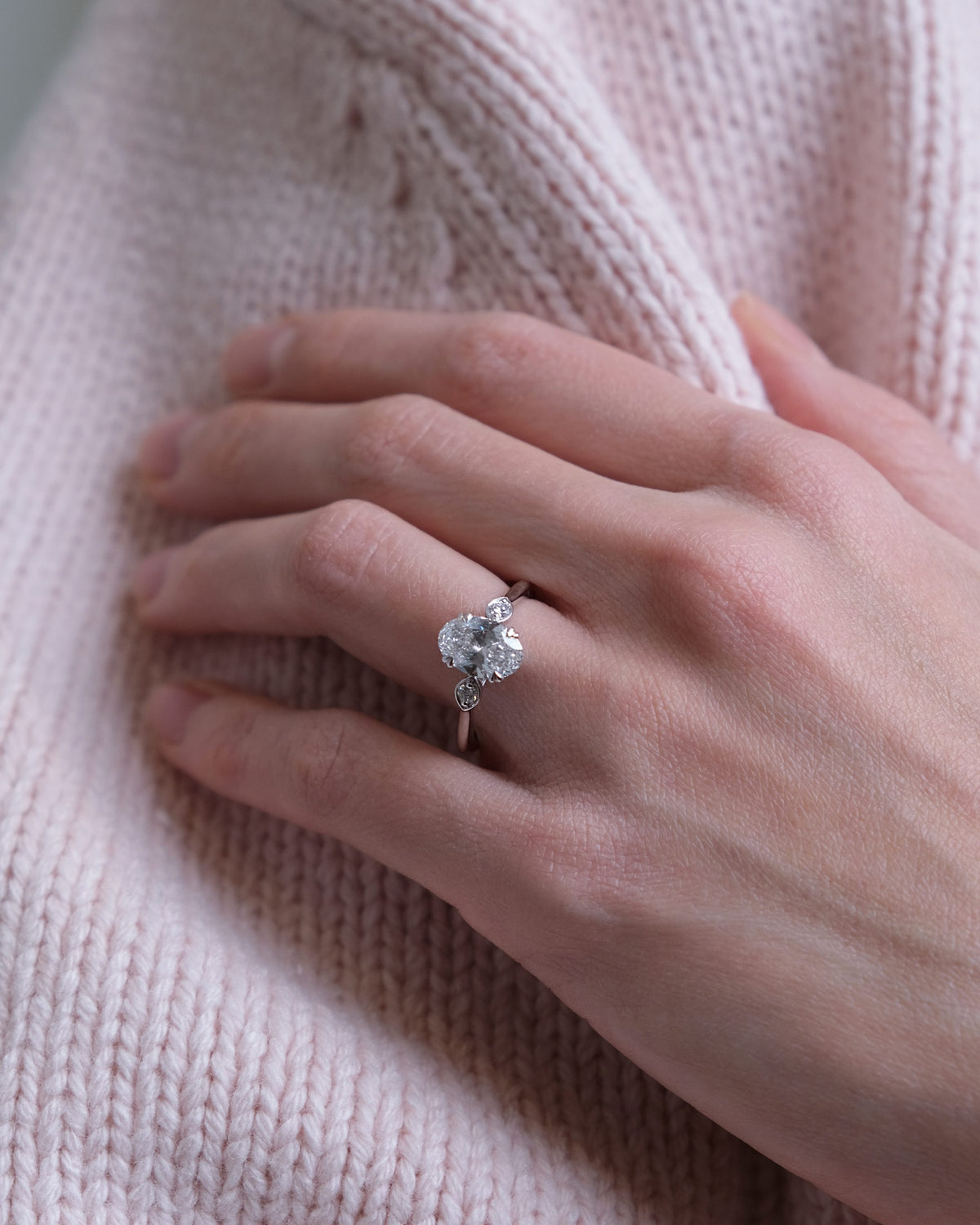 Oval Engagement Ring with 1.62 Carat TW of Lab Created Diamonds in 14kt White Gold
