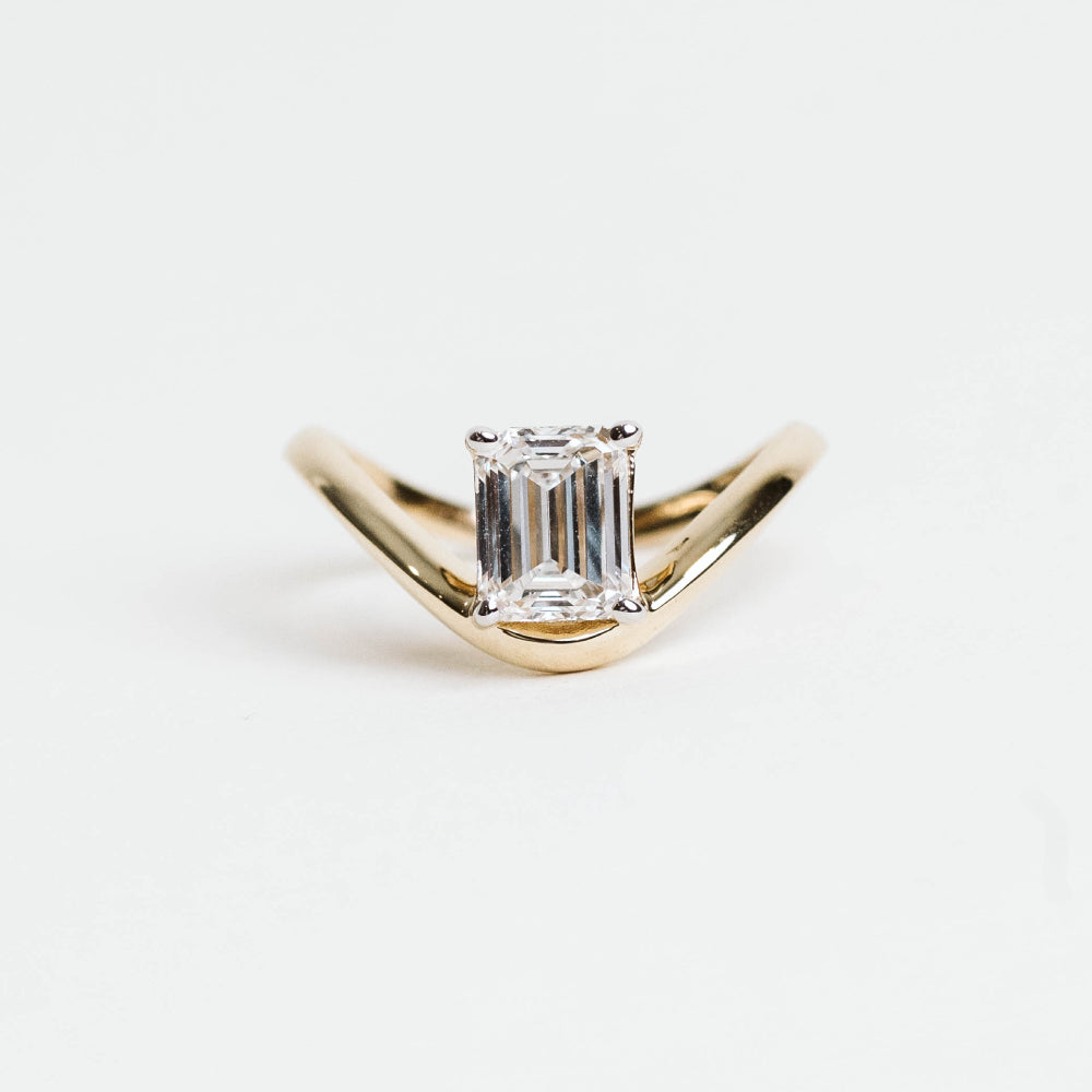 Emerald Cut Engagement Ring with 1.50 Carat Lab Created Diamond in 14KT Yellow Gold