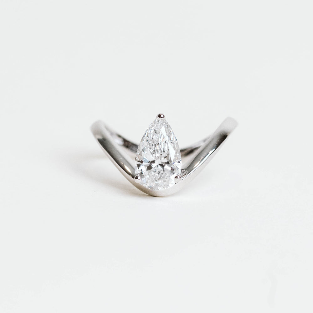 Pear Shaped Engagement Ring with 1.50 Carat Lab Created Diamonds in 14KT White Gold