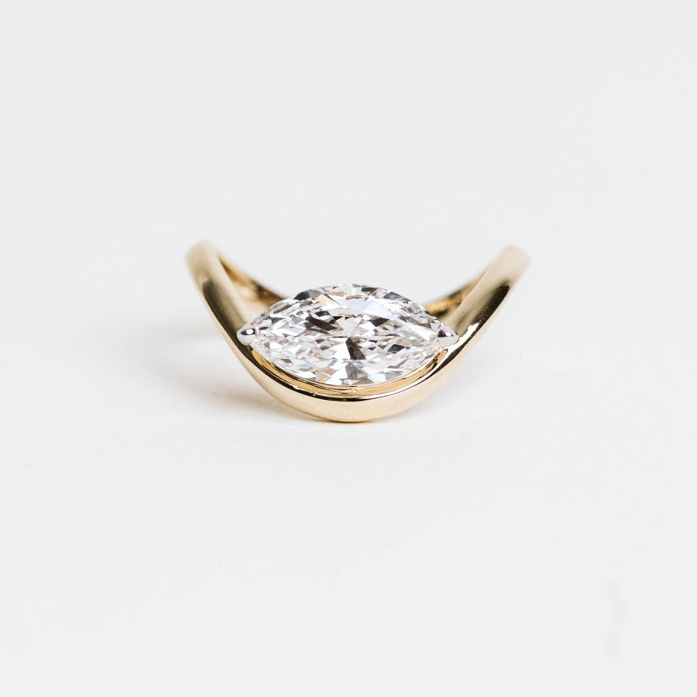 Marquise Engagement Ring with 1.50 Carat Lab Created Diamond in 14KT Yellow Gold