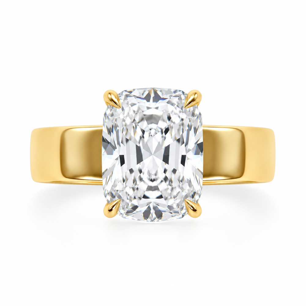 Elongated Cushion Cut Engagement Ring with 3.00 Carat Lab-grown Diamond in 14kt Yellow Gold
