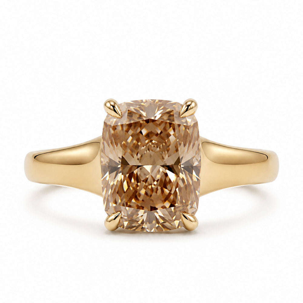 Elongated Cushion Cut Engagement Ring with 2.50 Carat Champagne Lab Created Diamond in 14kt Yellow Gold