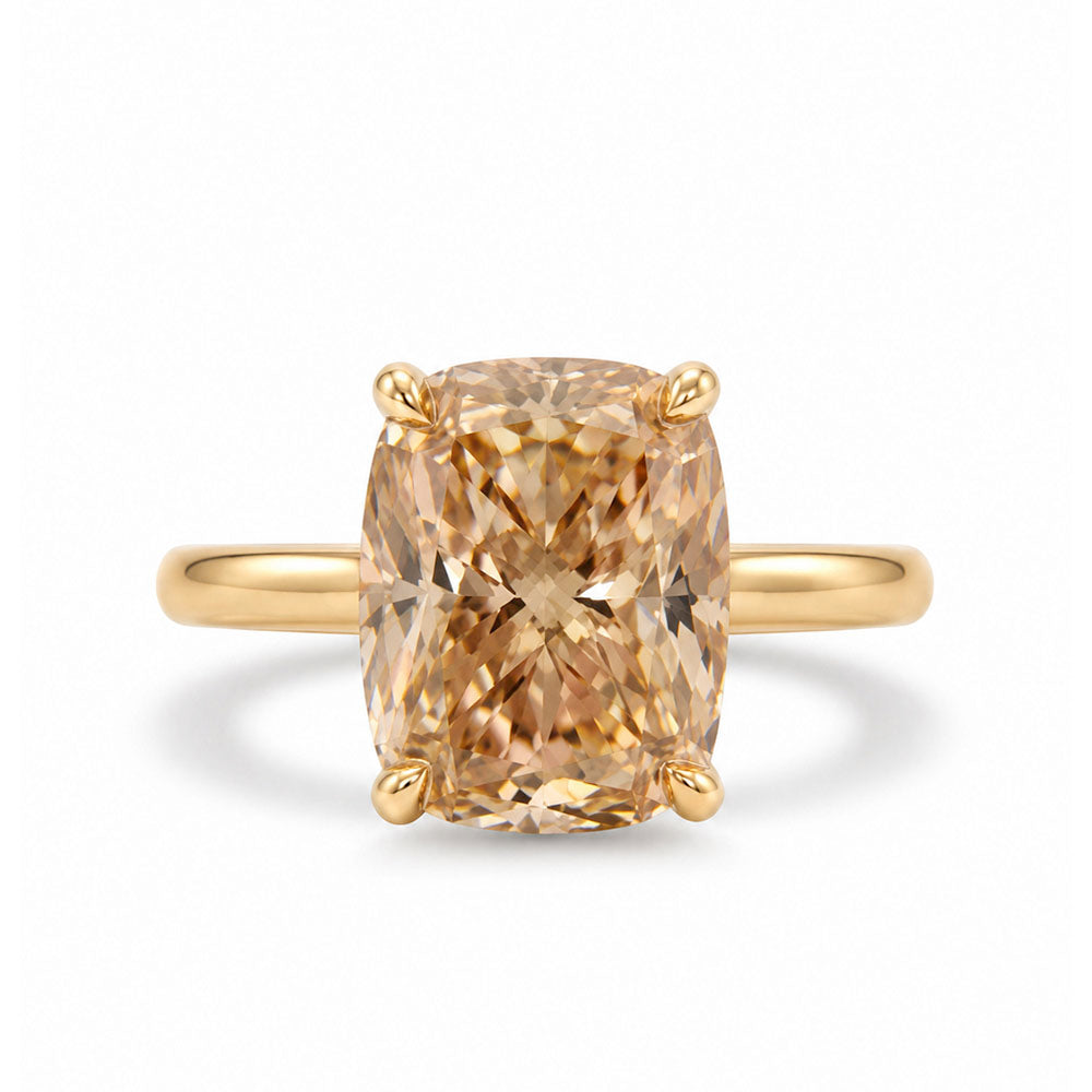 Elongated Cushion Cut Engagement Ring with 2.50 Carat Champagne Lab Created Diamond in 14kt Yellow Gold
