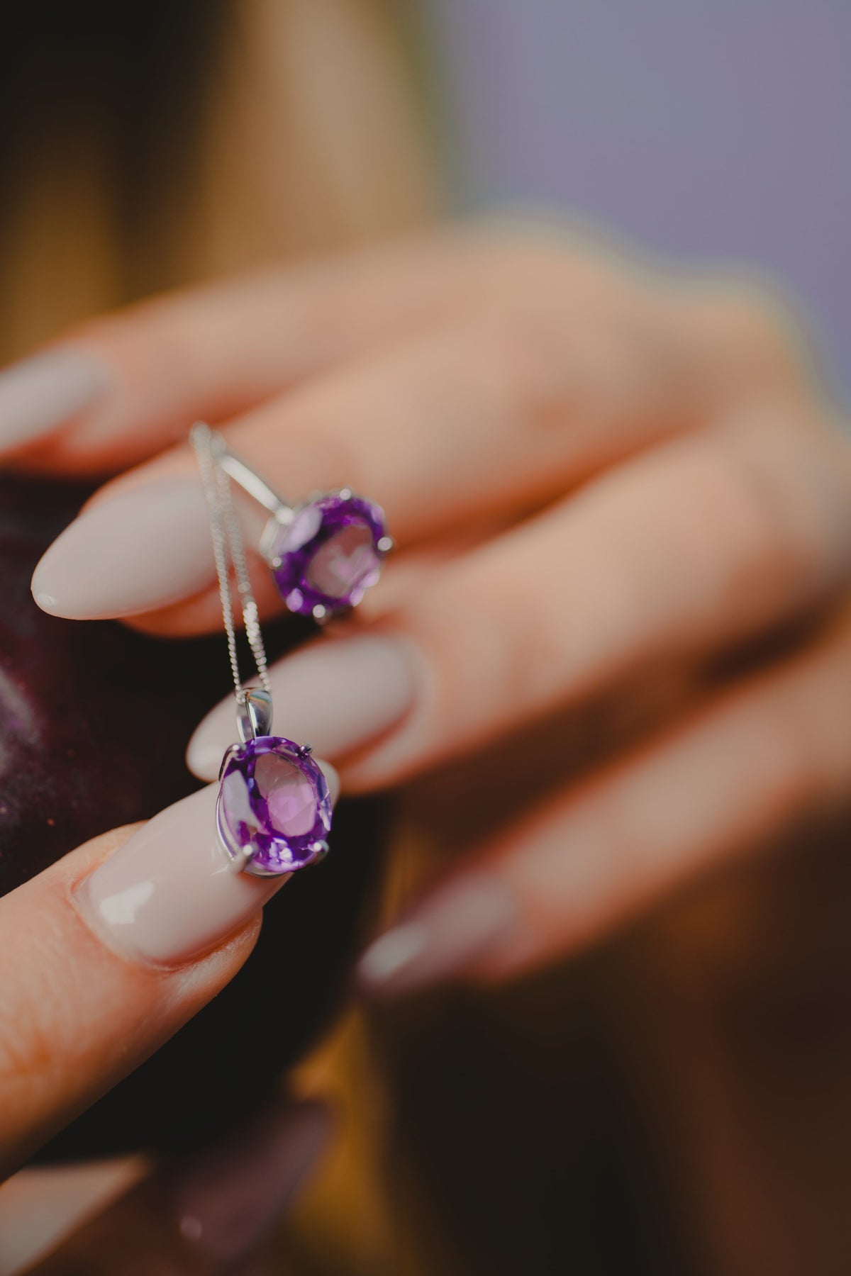 Ava Pendant With Amethyst In 10kt White Gold With Chain