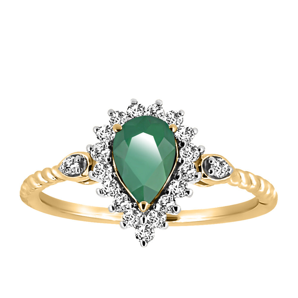 Ring with 7X5MM Pear Shaped Green Emerald and .26 Carat TW of Diamonds in 10kt Yellow Gold