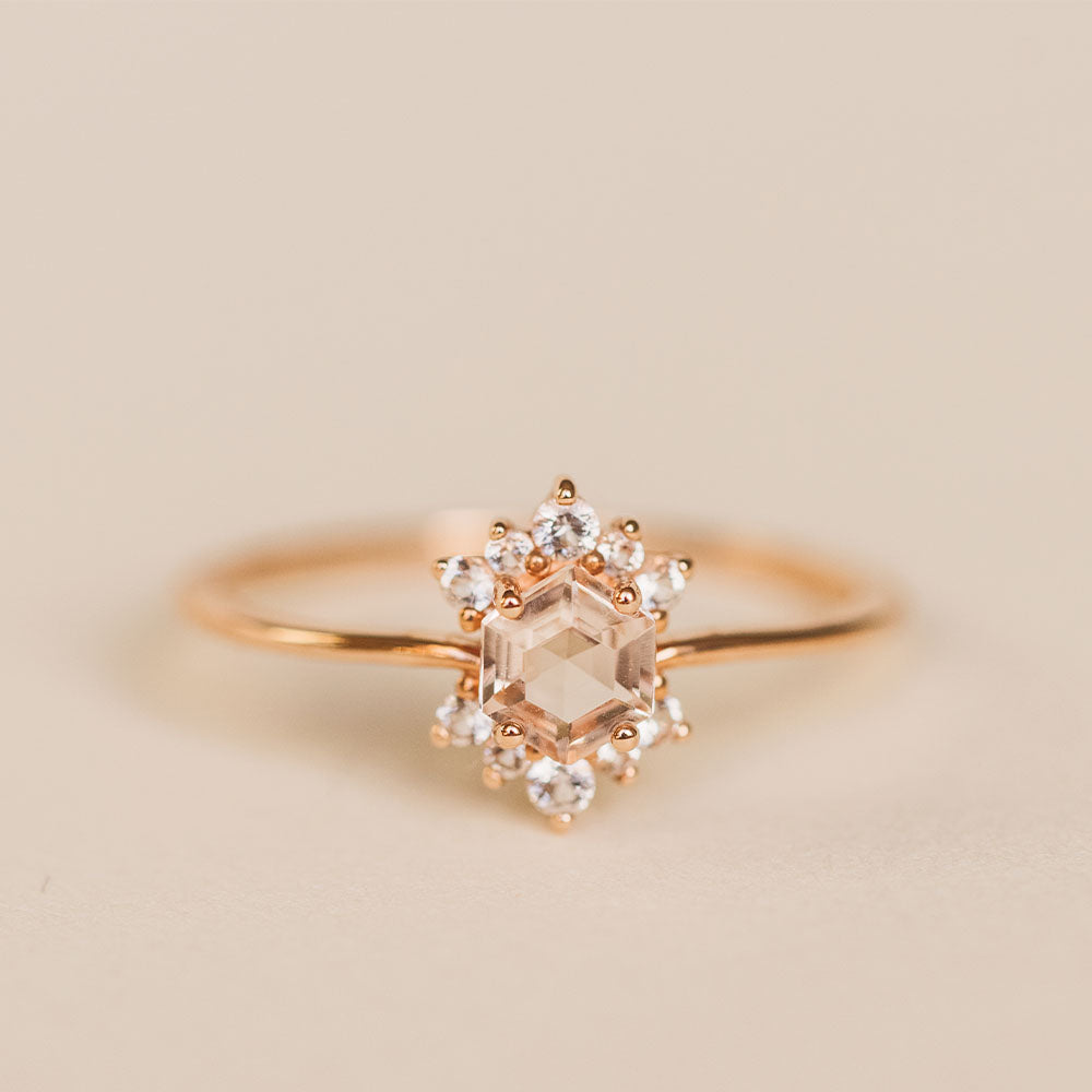 Hexagon Morganite and White Topaz Ring