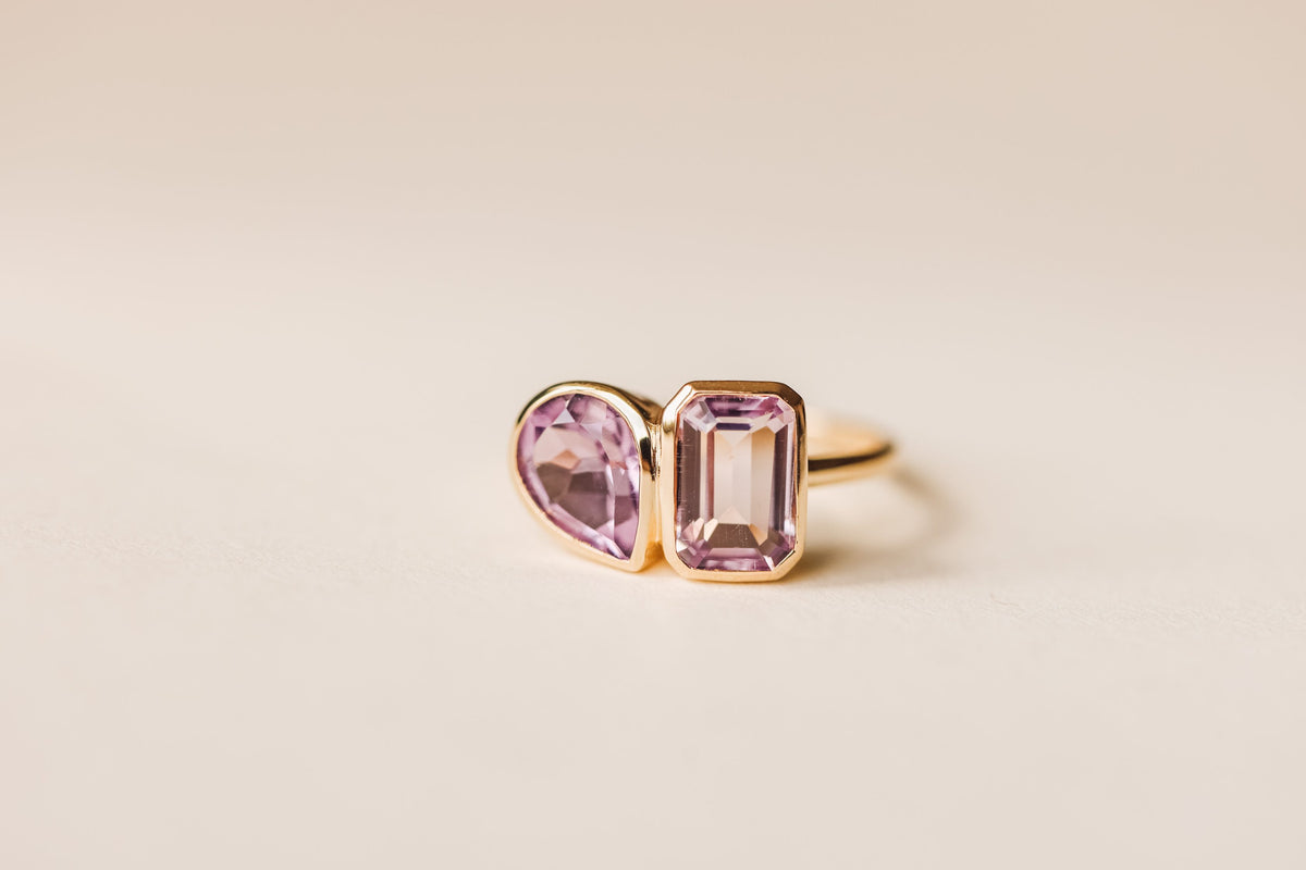 Toi et Moi Ring with Pink and Purple Amethyst in 14kt Rose Gold