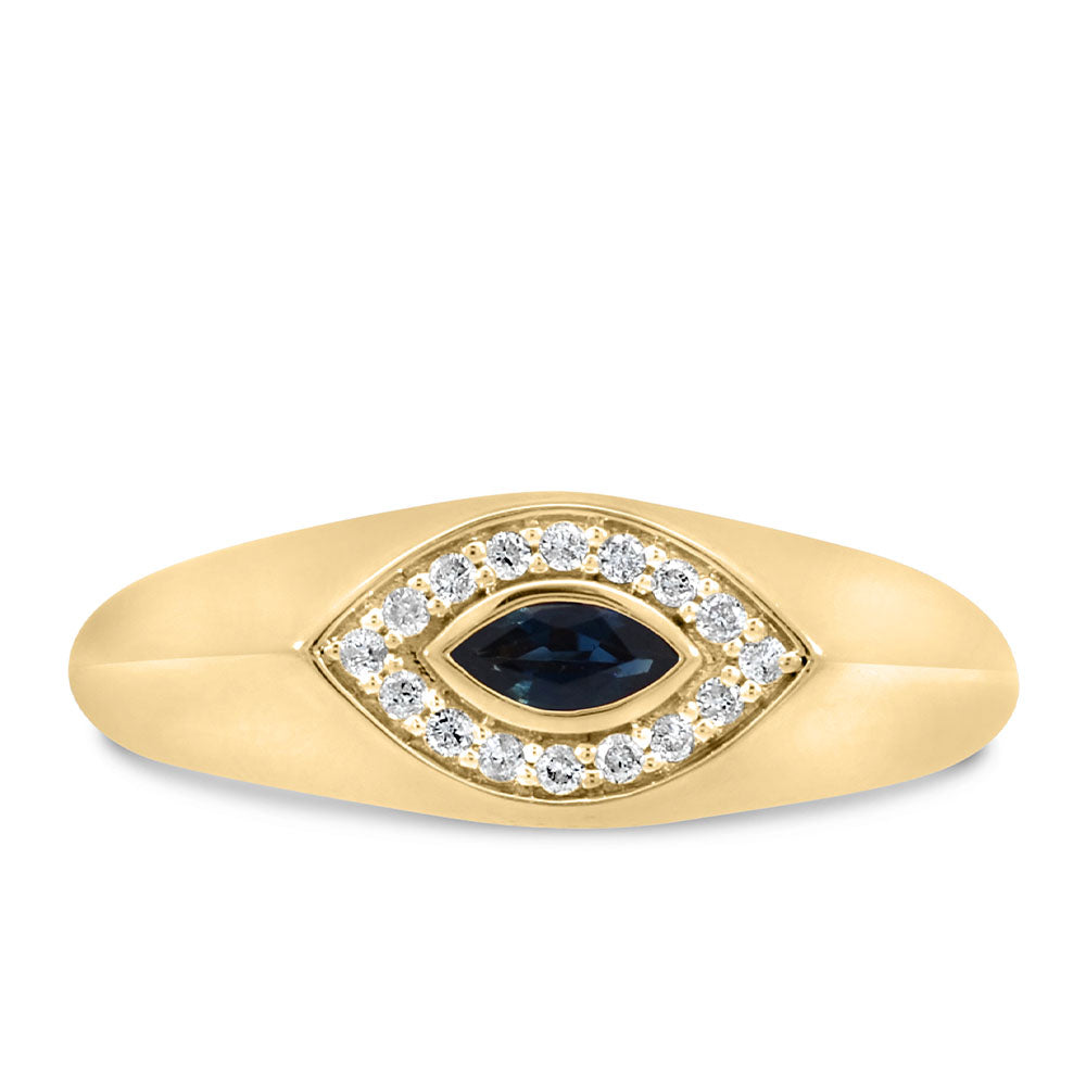 4.5x2.5MM Marquise-Cut Blue Sapphire Evil Eye Ring with .09 Carat TW of Diamonds in 10kt Yellow Gold