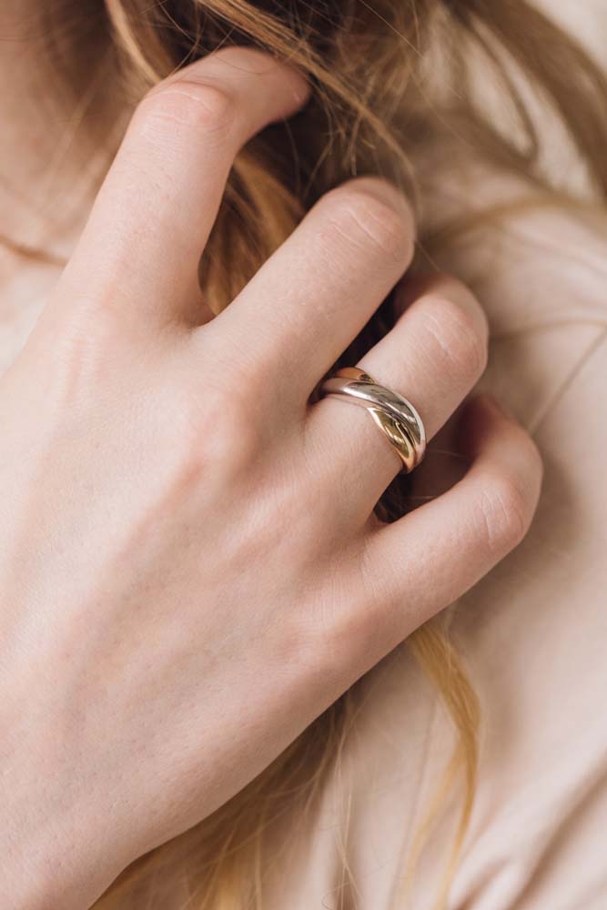 Two Tone Crossover Ring in 10KT Yellow and White Gold