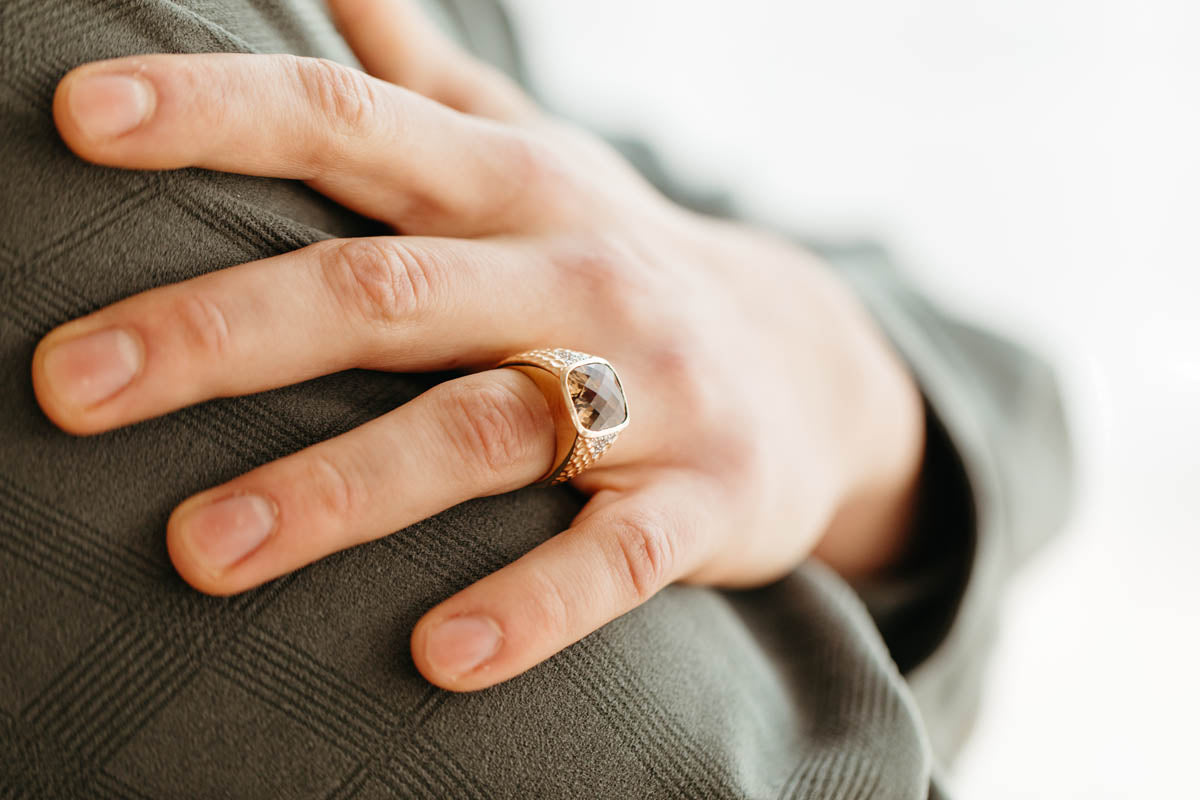 Mens Gold Smoky Quartz Ring