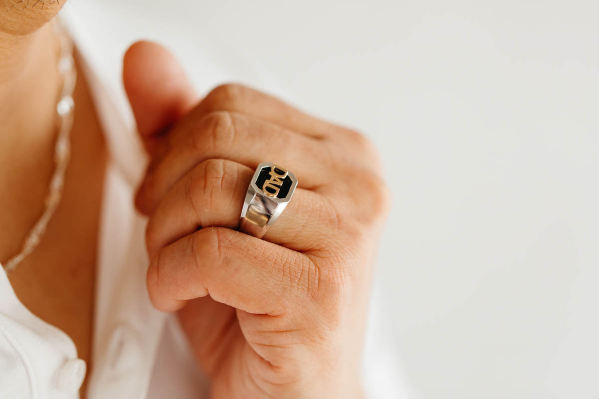 Mens Silver Onyx Dad Ring