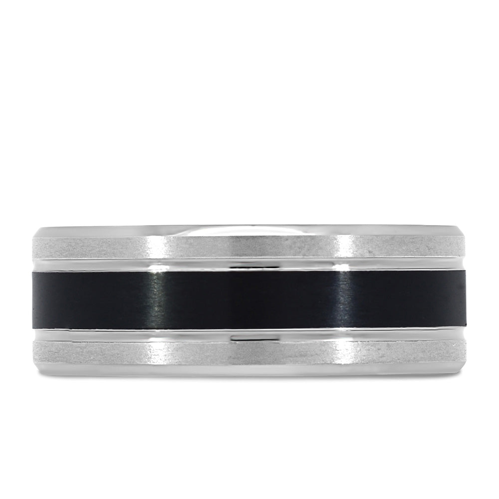 8MM Black and Silver Tone Comfort Fit Wedding Band in Tantalum