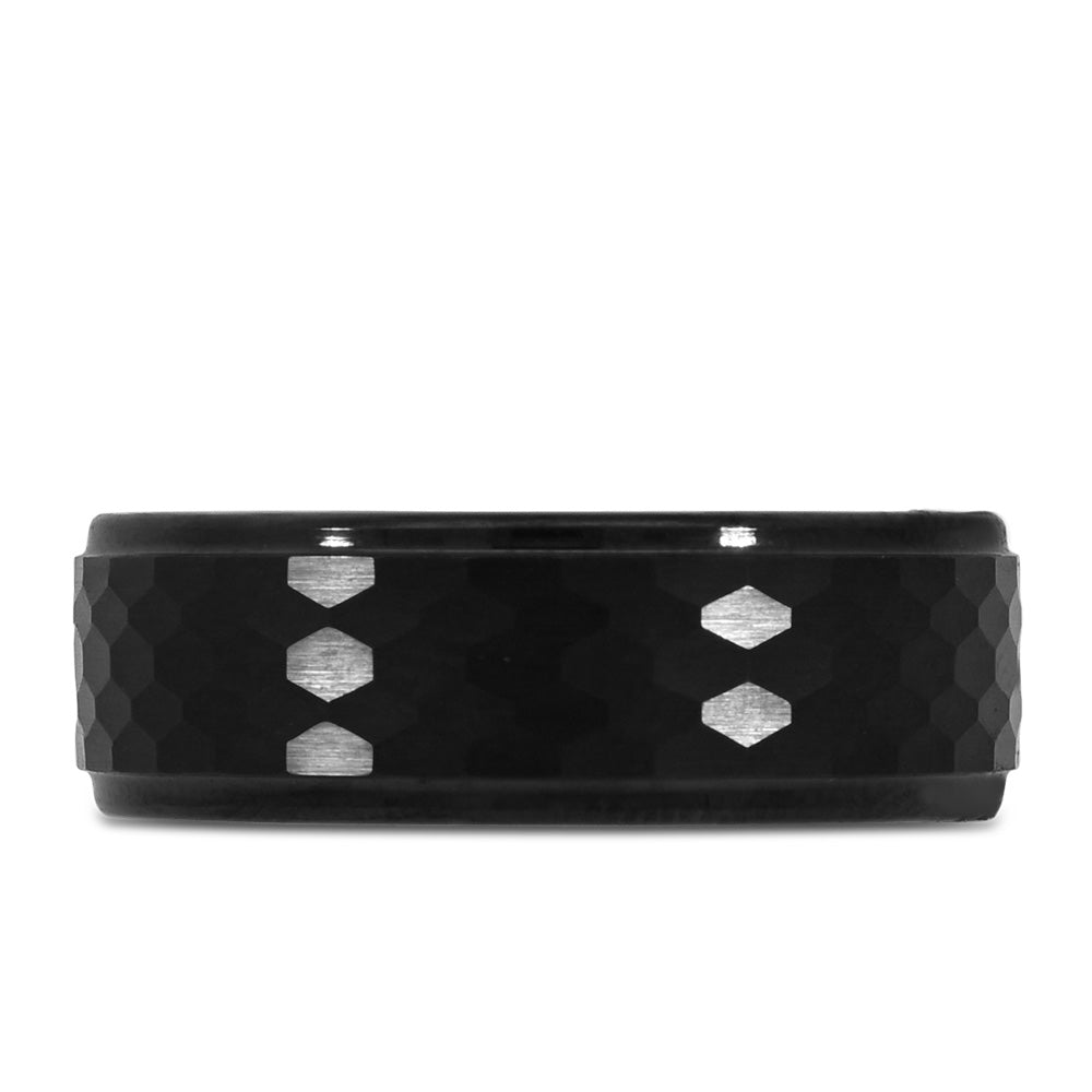 8MM Black Textured Comfort Fit Wedding Band in Tungsten