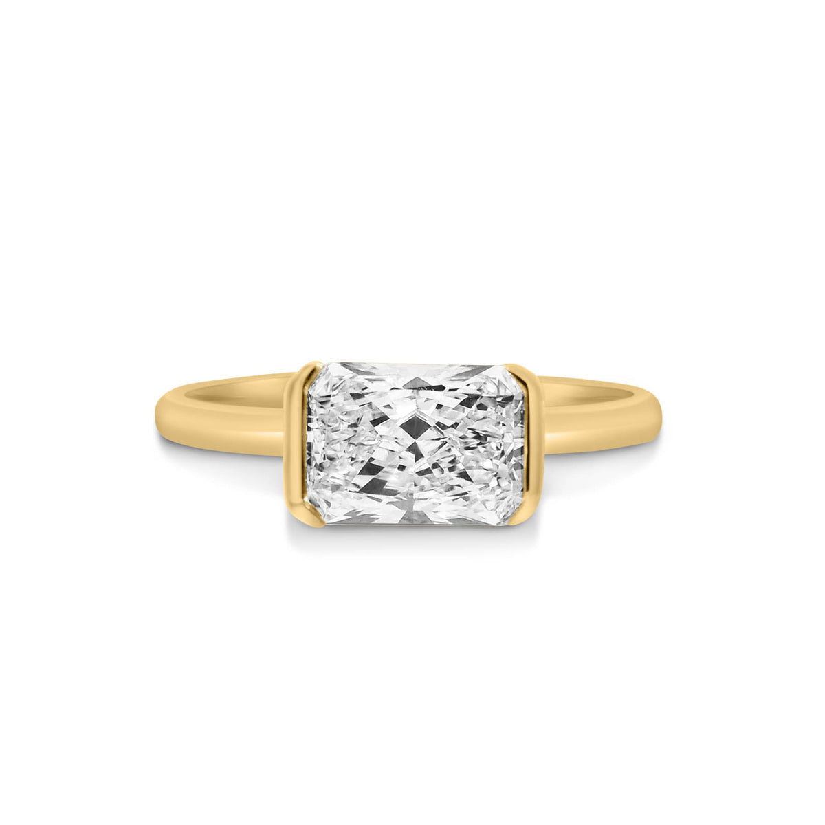 Elongated Radiant Engagement Ring with 2.00 Carat Lab-grown Diamond in 14kt Yellow Gold