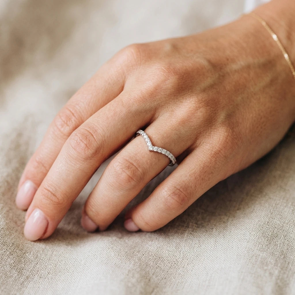 Chevron Diamond Ring — On Model - Jewelry Hands Detail | Generated by Modelize