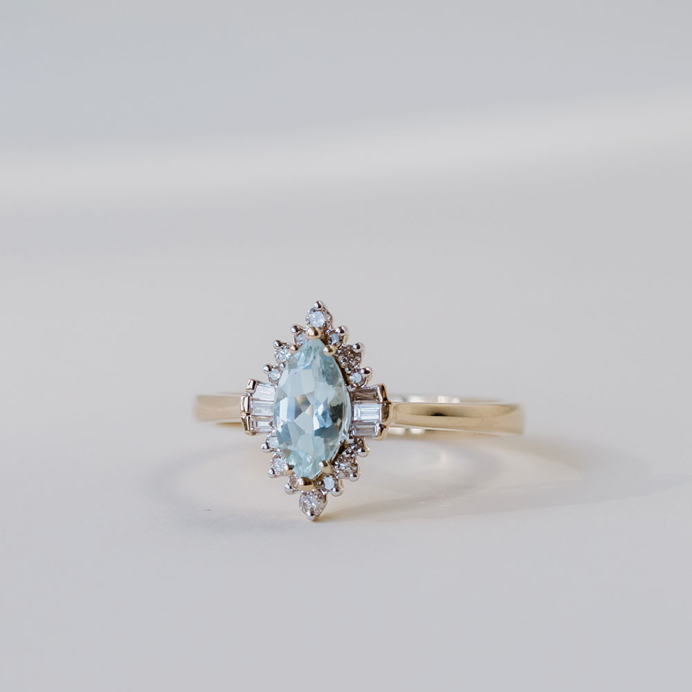 Ring with 8X4MM Marquise Aquamarine and .15 Carat TW of Diamonds in 14kt Yellow Gold
