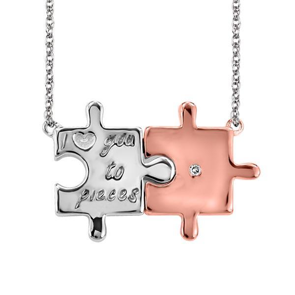 18" Puzzle Piece Necklace with .01 Carat Diamond in Rose Gold Plated Sterling Silver