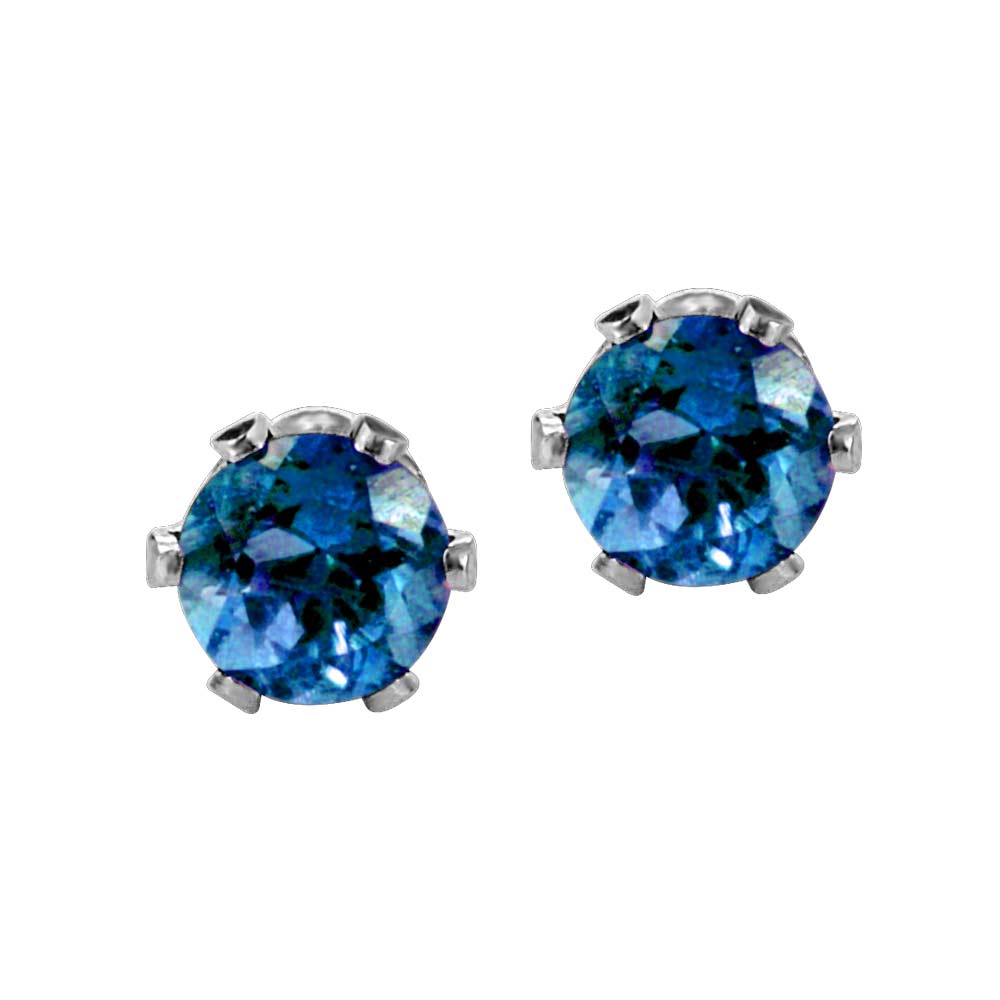 Childrens' Precious Forever Earrings with Blue Topaz in 14kt White Gold