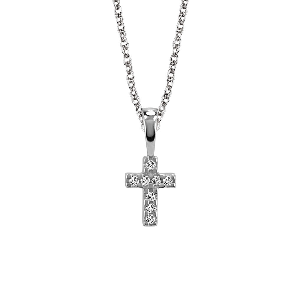 Childrens' Precious Forever Cross Pendant with Cubic Zirconia in Sterling Silver with Chain