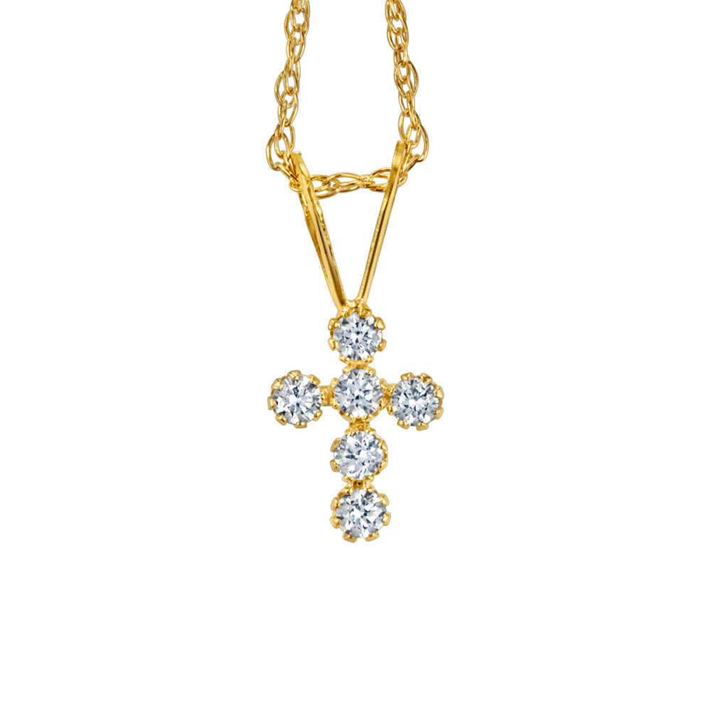 Childrens' Precious Forever Cross Pendant with Cubic Zirconia in 14kt Yellow Gold with Chain