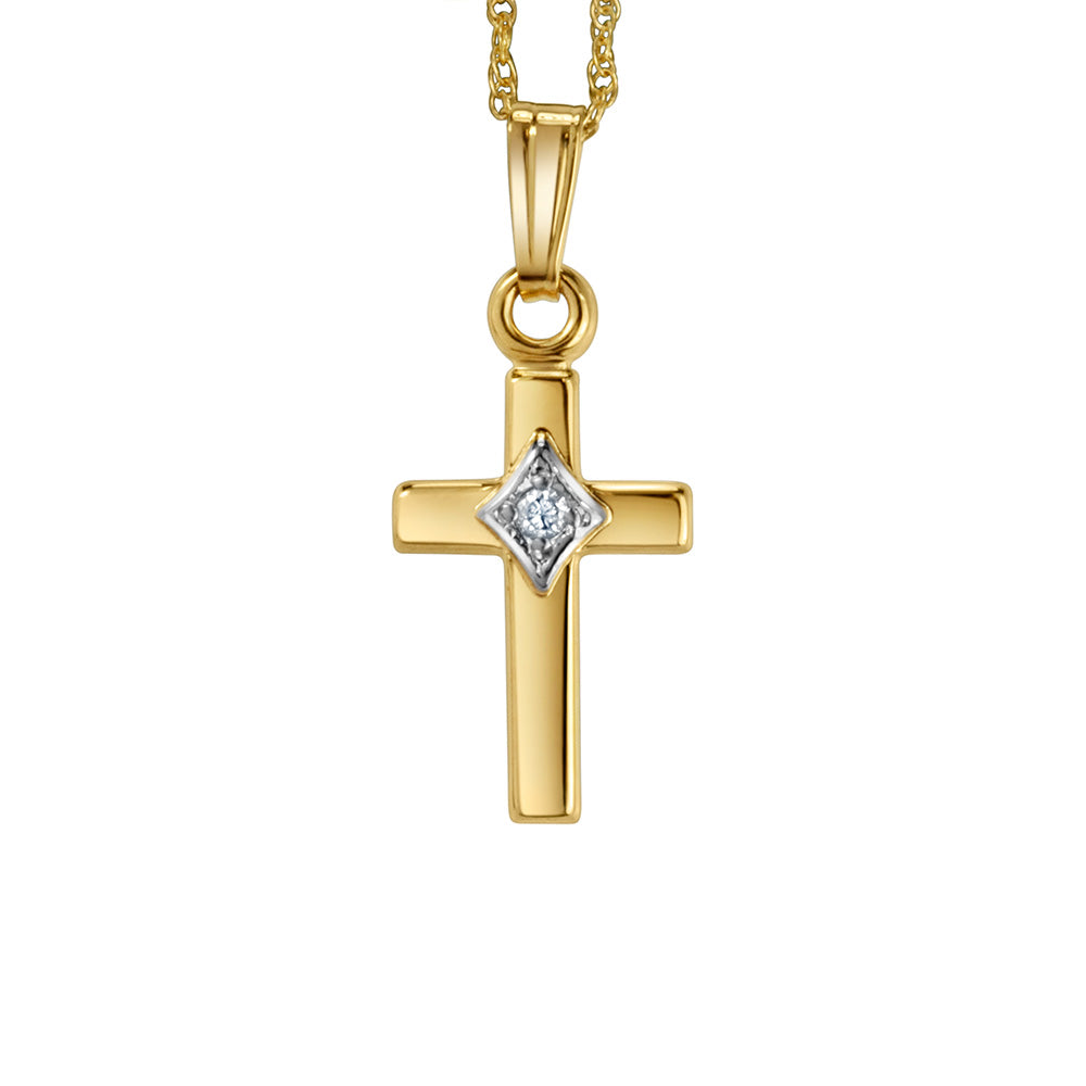 Childrens' Precious Forever Cross Pendant with .01 Carat Diamond in 14kt Yellow Gold with Chain