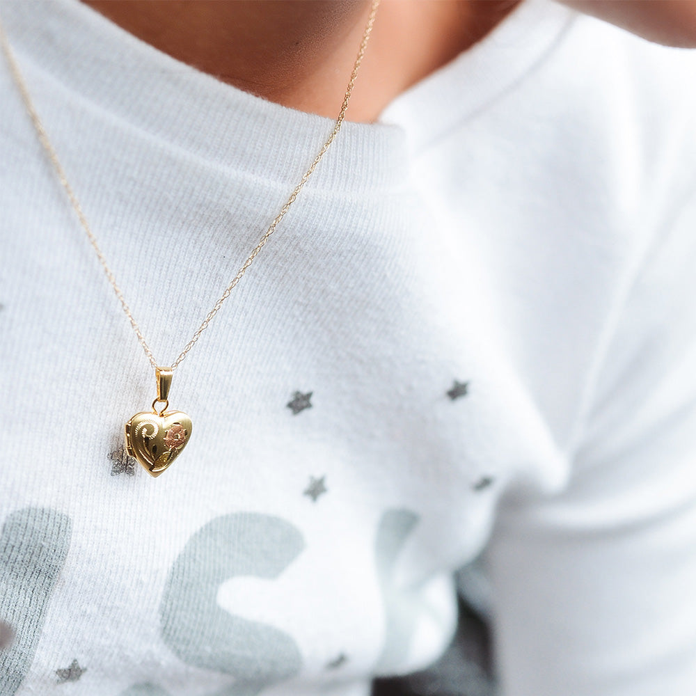 Childrens' Precious Forever Heart Locket in 14kt White, Yellow and Rose Gold with Chain