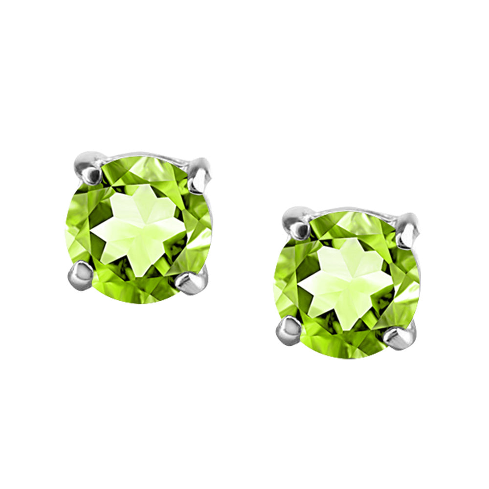 4MM Stud Earrings With Peridot In 14kt White Gold