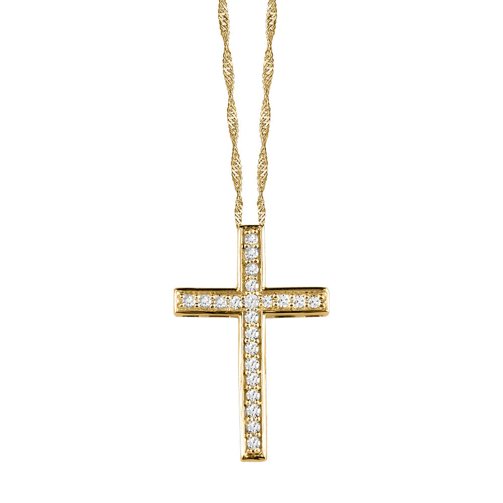 Cross Pendant with .15 Carat TW of Diamonds in 10kt Yellow Gold with Chain