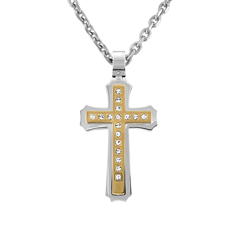 Cross Pendant with Cubic Zirconia in Stainless Steel with Chain