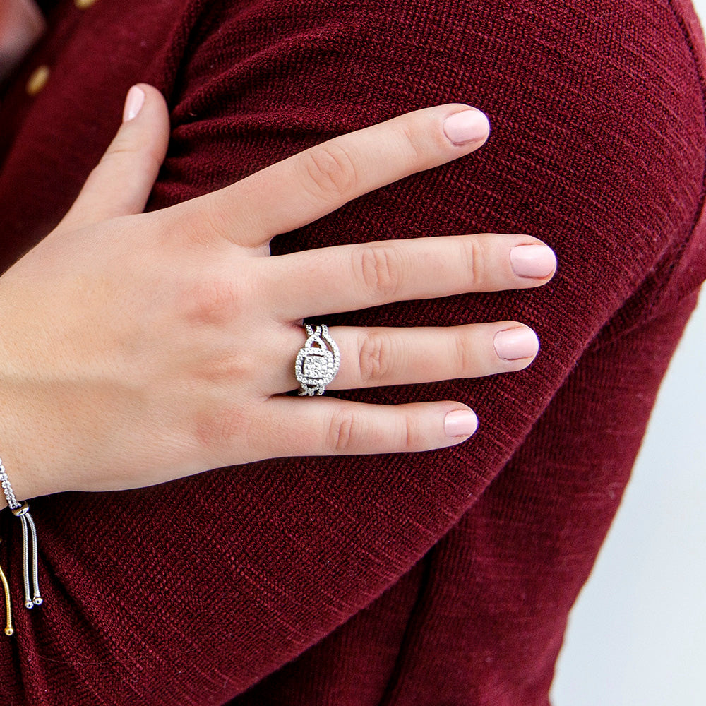 Halo Bridal Set with 1.00 Carat TW of Diamonds in 10kt Rose Gold
