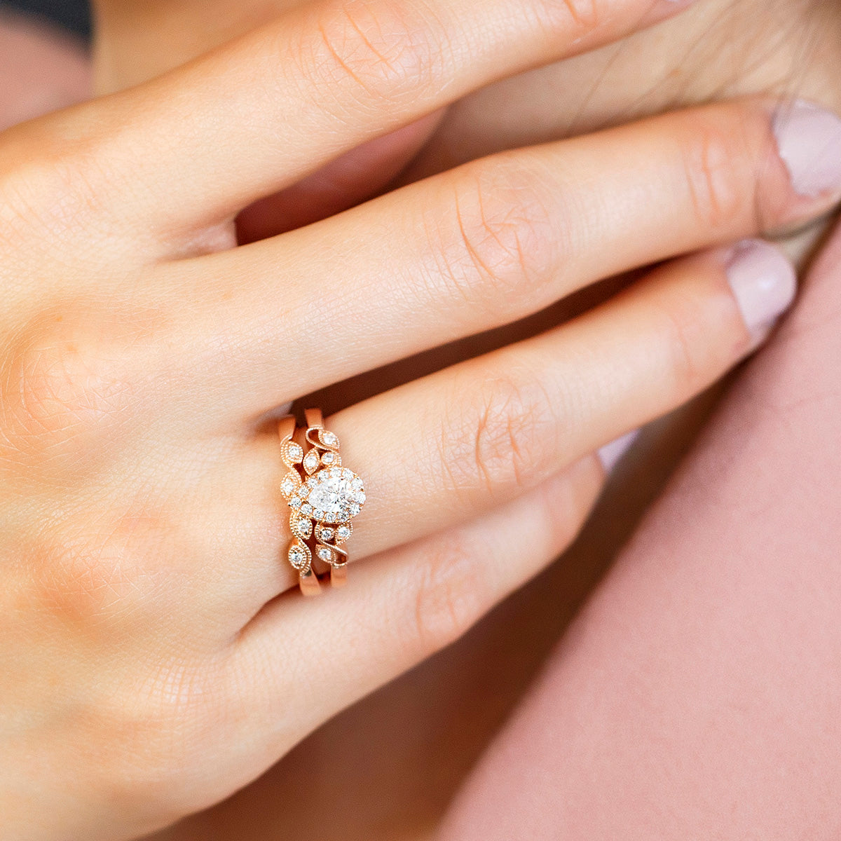 Pear Shape Bridal set with .50 Carat TW of Diamonds in 14kt Rose Gold