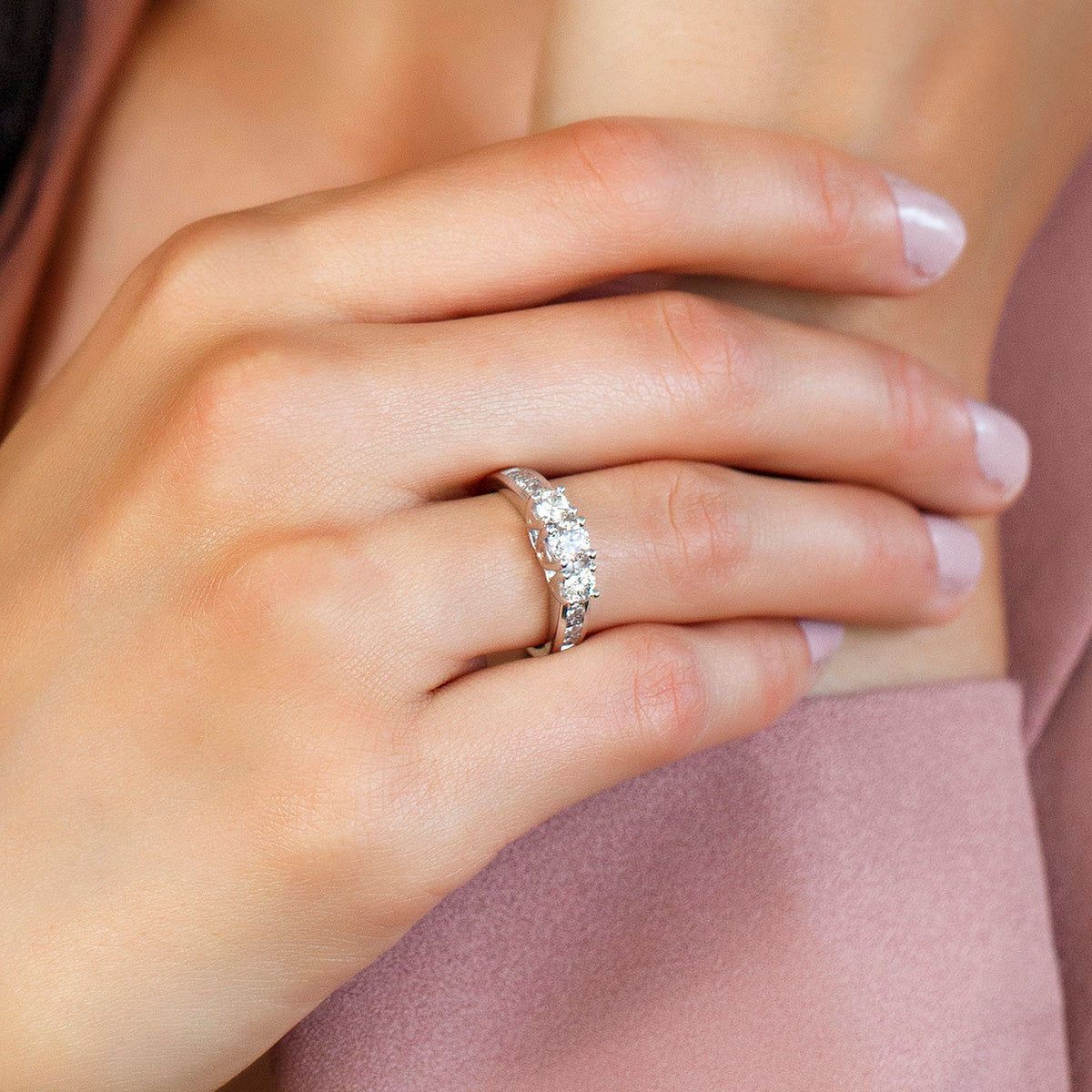 Three Stone Ring with 1.00 Carat TW of Diamonds in 14kt White Gold