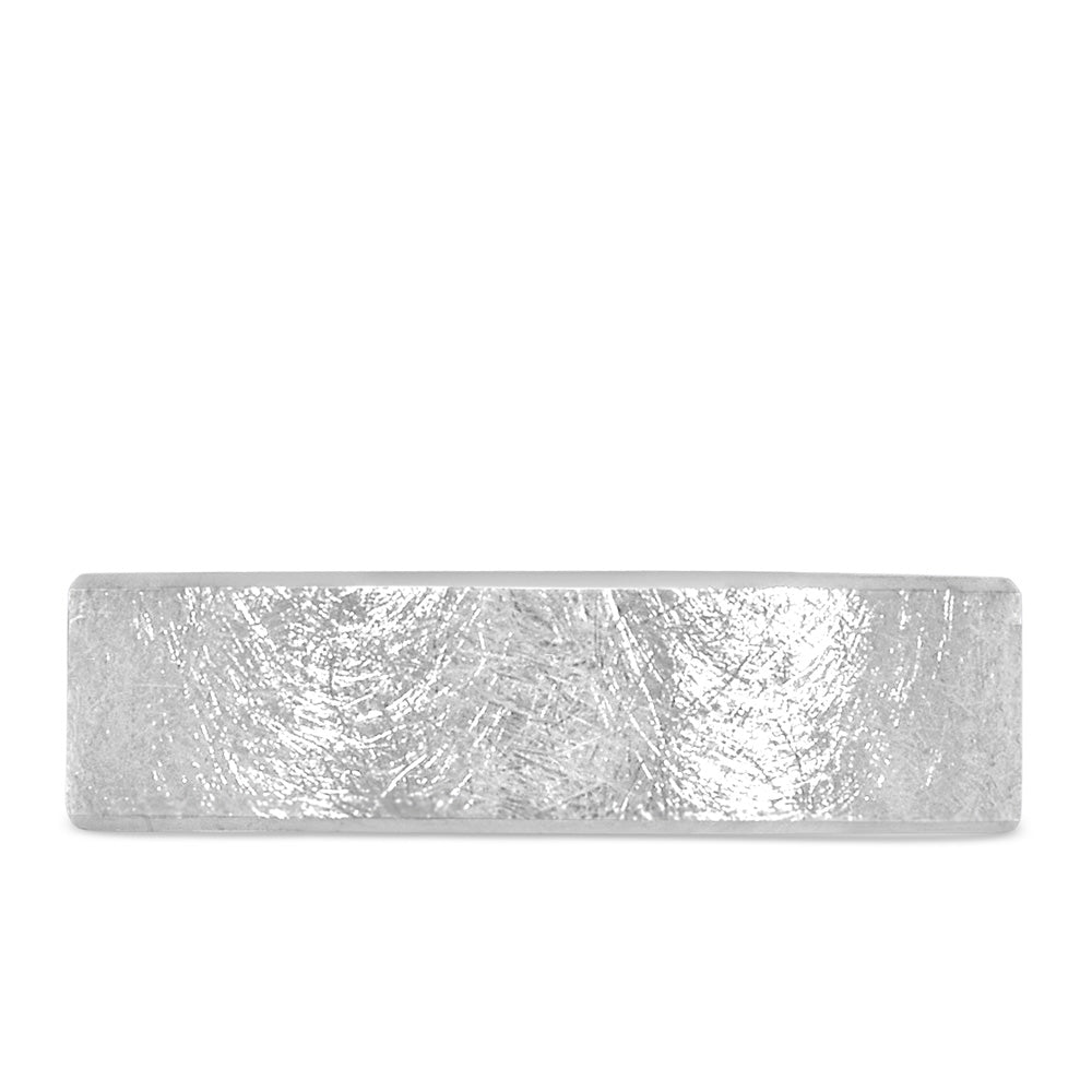 6MM Scratch Finish Comfort Fit Wedding Band in White Gold