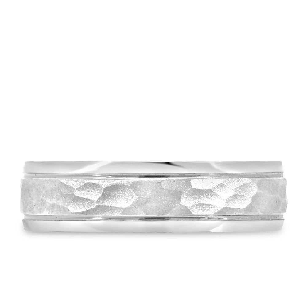 6MM Hammer Finish Comfort Fit Wedding Band in White Gold