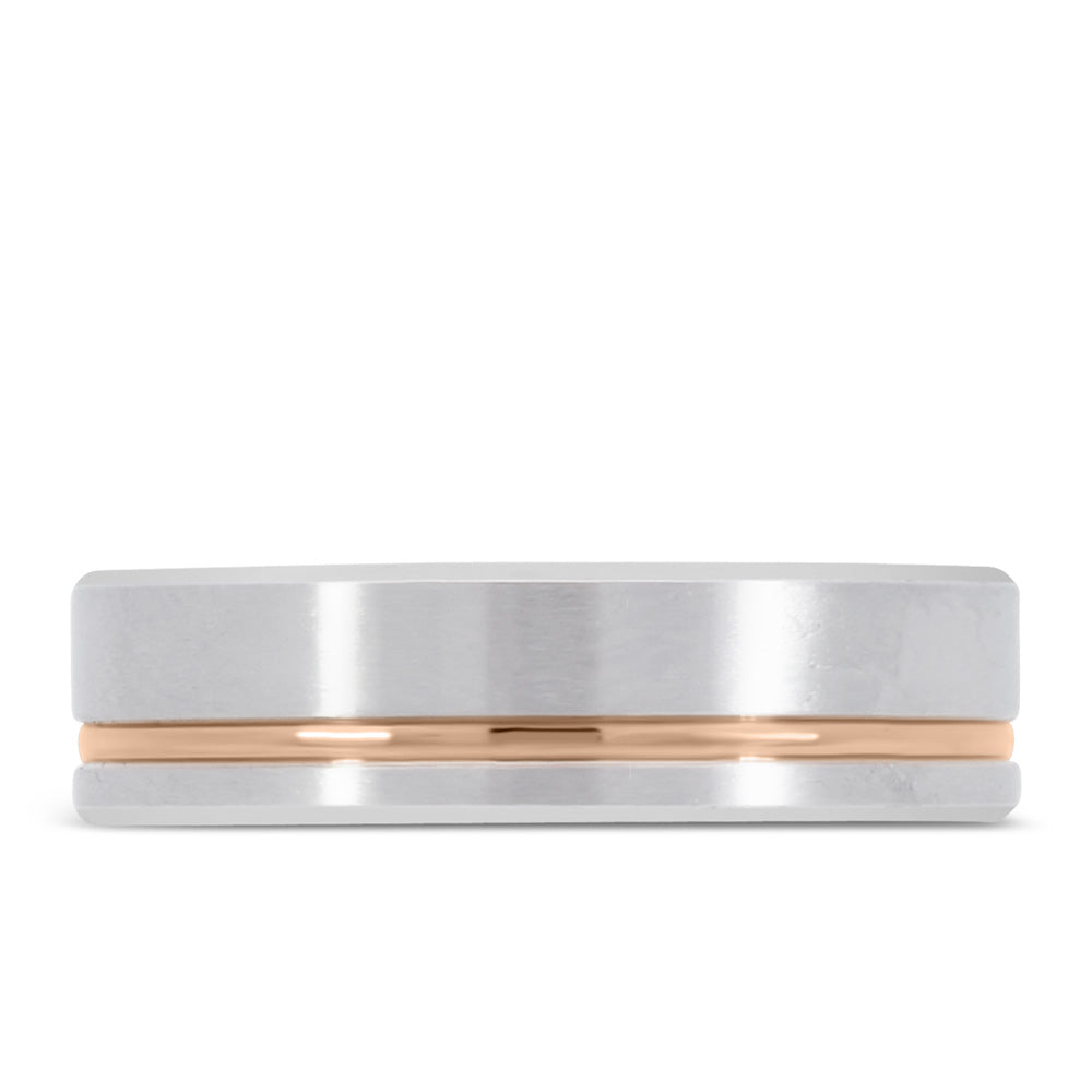 6MM Satin Finish Comfort Fit Wedding Band in White and Rose Gold