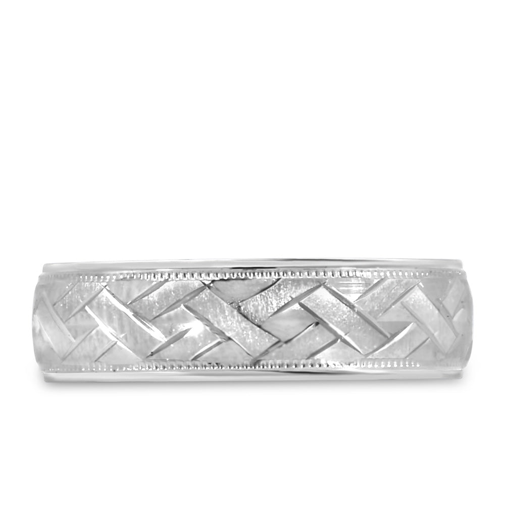 6MM Braided Comfort Fit Wedding Band in White Gold