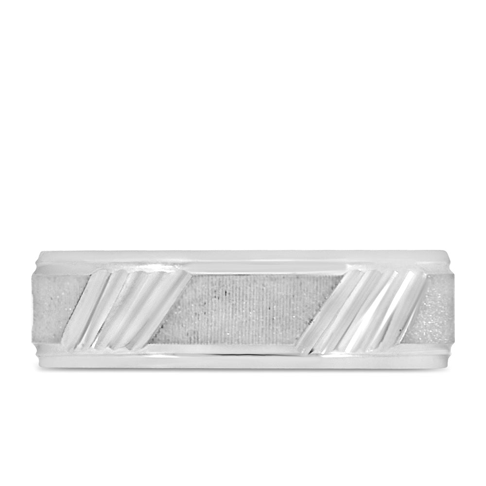6MM Textured Comfort Fit Wedding Band in White Gold
