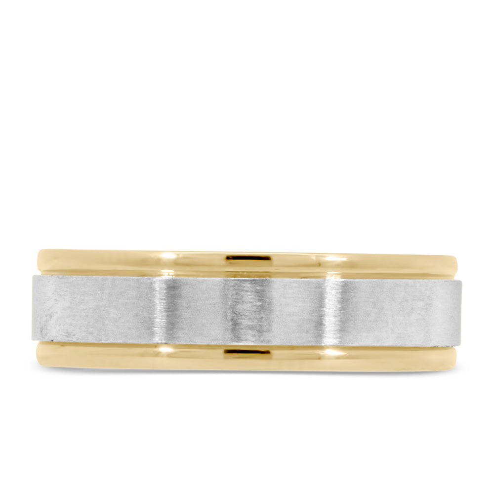 6MM Satin Finish Comfort Fit Wedding Band in White and Yellow Gold