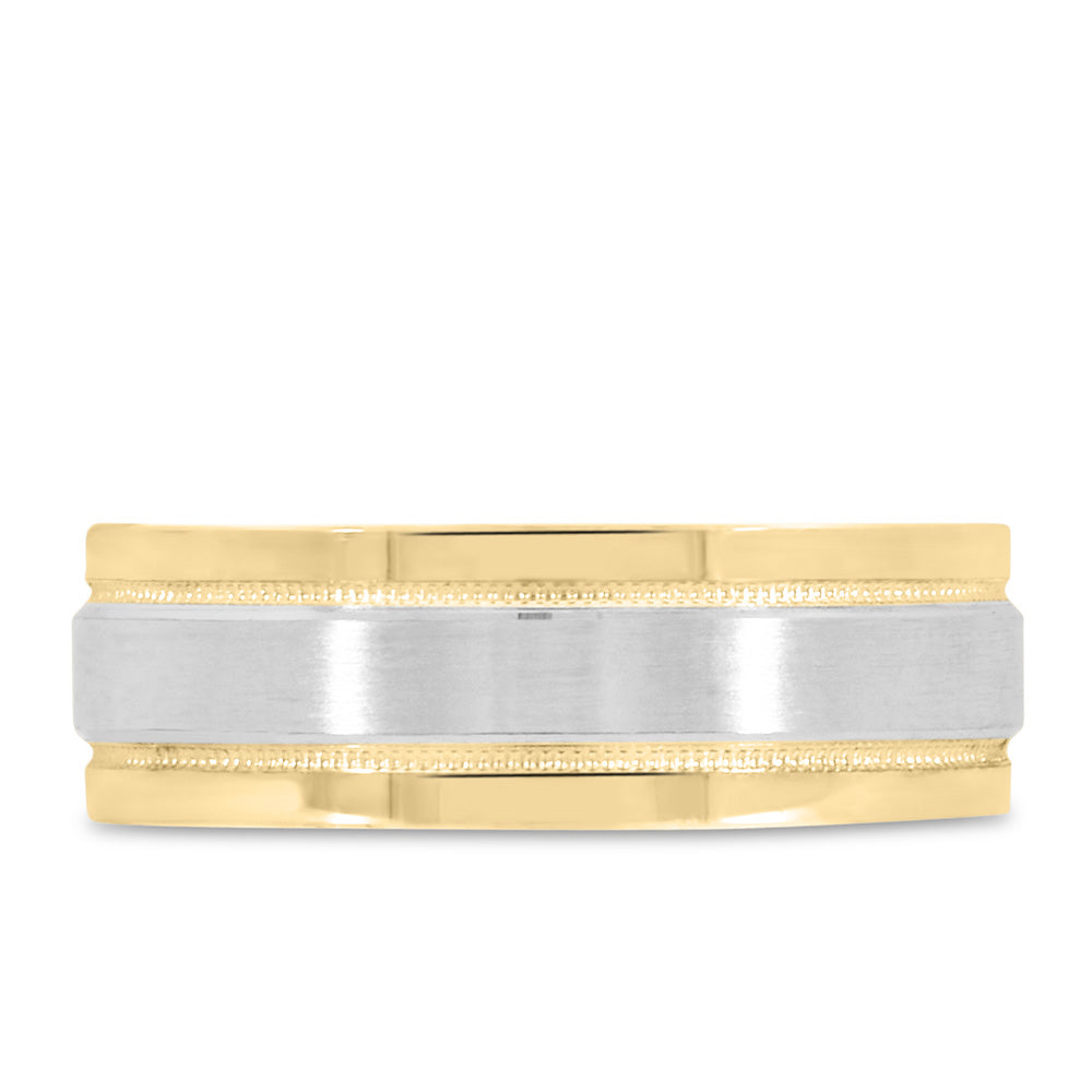 7MM Satin Finish Comfort Fit Wedding Band in White and Yellow Gold