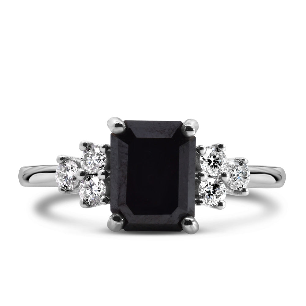 Engagement Ring with 1.90 Carat TW of Black and White Diamonds in 14kt White Gold