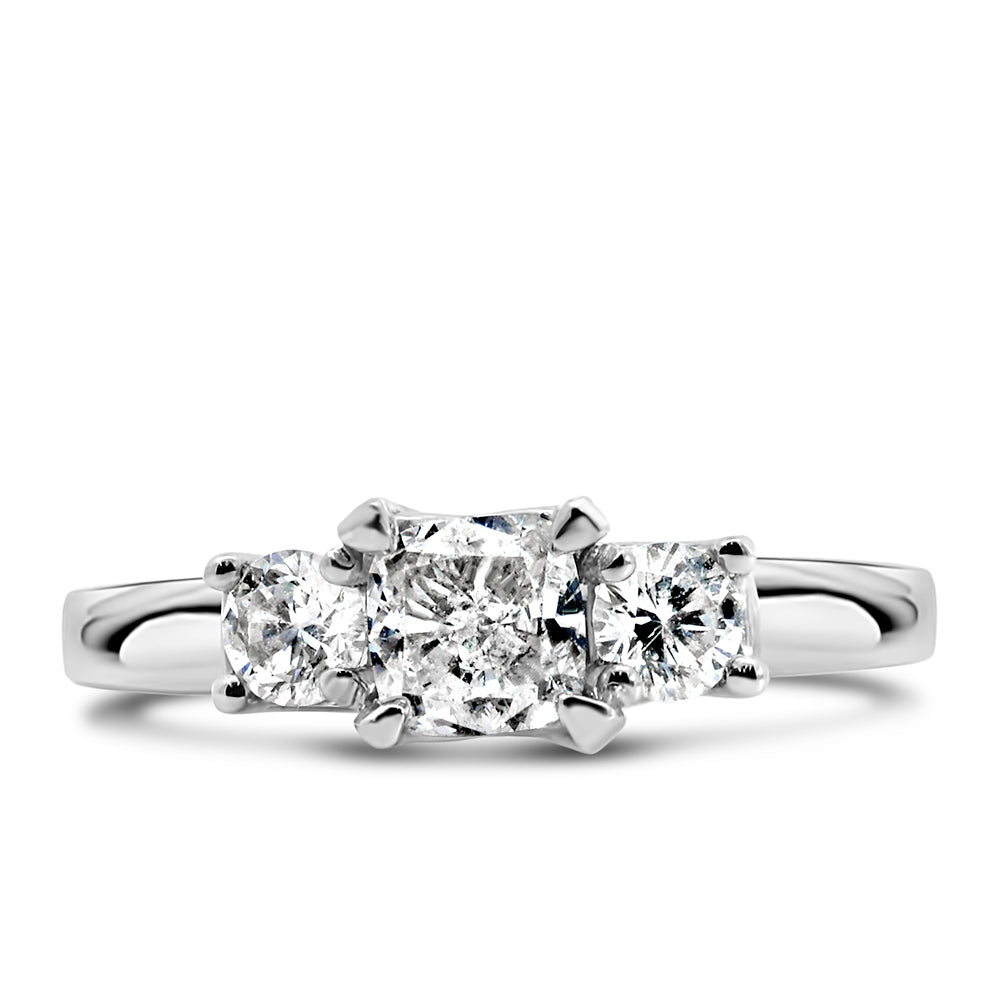 Fire of the North Three Stone Engagement Ring, adorned with a total of 1.02 Carats of sparkling Diamonds, all set in 18kt White Gold