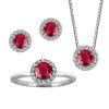 Birthstone Set Bundle with Created Ruby and Cubic Zirconia in Sterling Silver