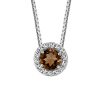 18″ Pendant with Genuine Smoky Quartz and Cubic Zirconia in Sterling Silver with Chain