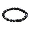 8.5″ Bracelet with Black Agate & Grey Beads in Stainless Steel