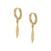 Dangle Feather Hoop Earrings in 14kt Yellow Gold