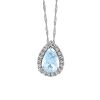 10KT White Gold Diamond and Pear Shaped Aquamarine Pendant with Chain